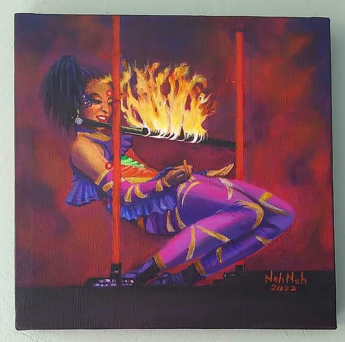 Painting of limbo dancer Shemika Charles-Campbell by Alice Mohammed